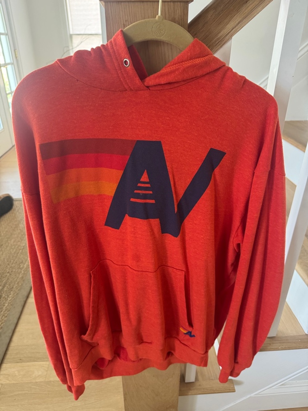 Aviator Nation Orange Hoodie with Navy AV Logo Size Small Cozy and Comfy fit